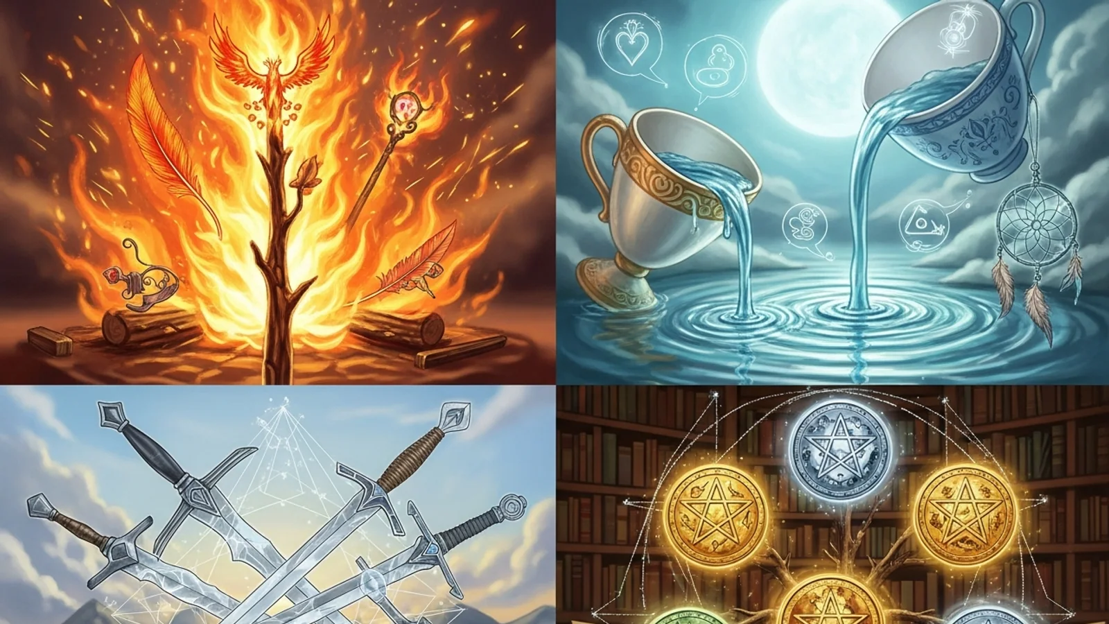 Bộ Ẩn Phụ (Minor Arcana): Chi tiết 4 nhóm nguyên tố