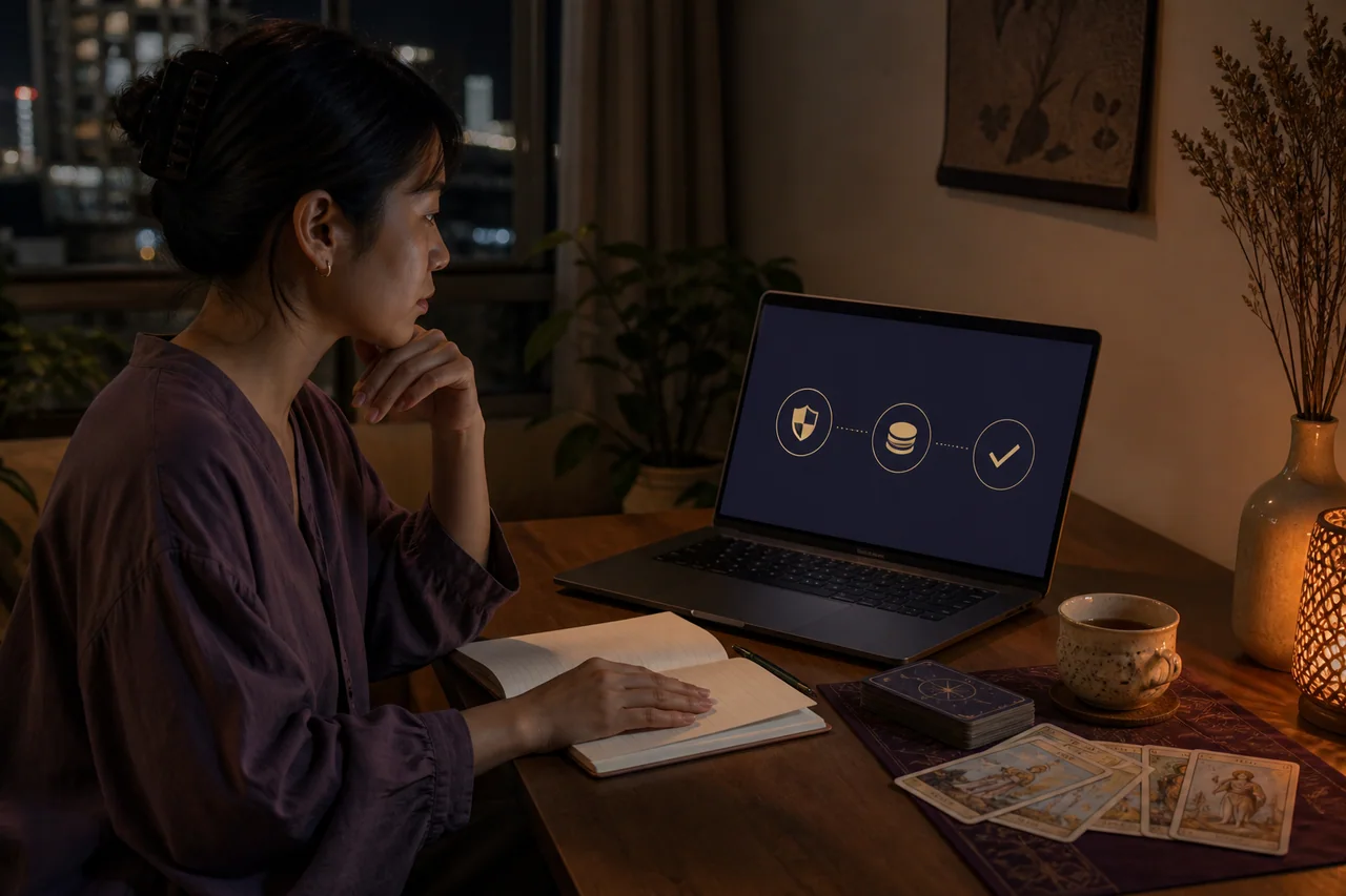 Người dùng chủ động xem điều kiện, quyền riêng tư và xác nhận trước một phiên Tarot online