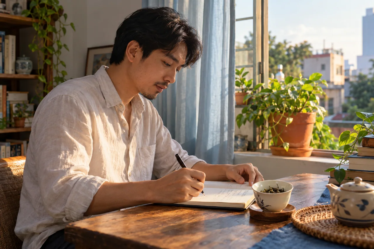 Người Việt ghi lại các biểu tượng nhìn thấy trong tách trà bên cửa sổ sáng tự nhiên